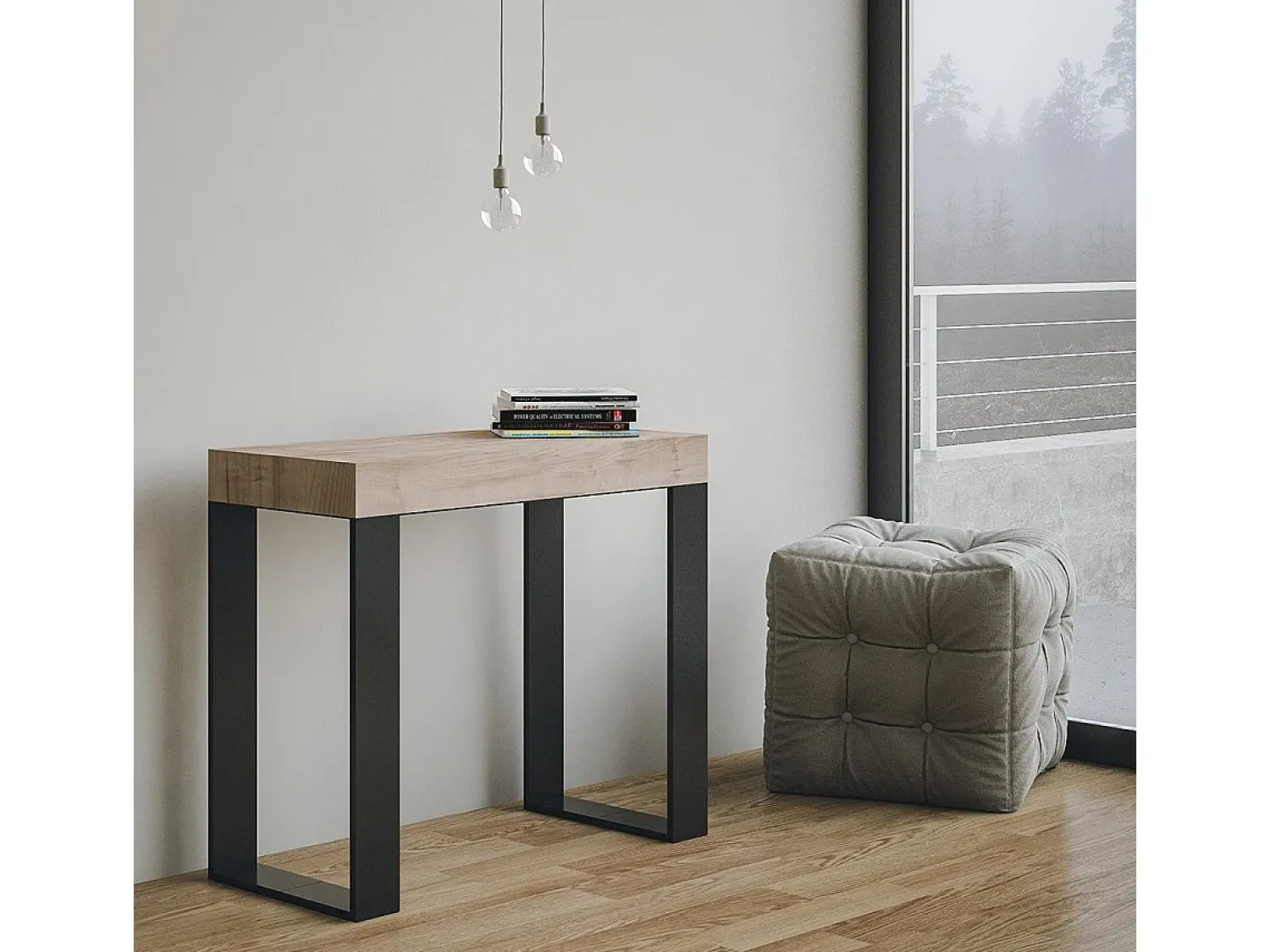 Hot ITAMOBY Mesa consola extensível 90x40/196 cm Tecno Small Carvalho Natural quadro Antracite Natural claro