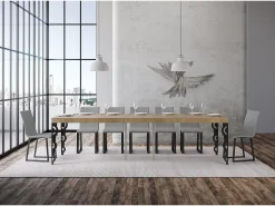 ITAMOBY Mesa consola extensível 90x40/300 cm Karamay Premium Carvalho Natural quadro Antracite^ Consola