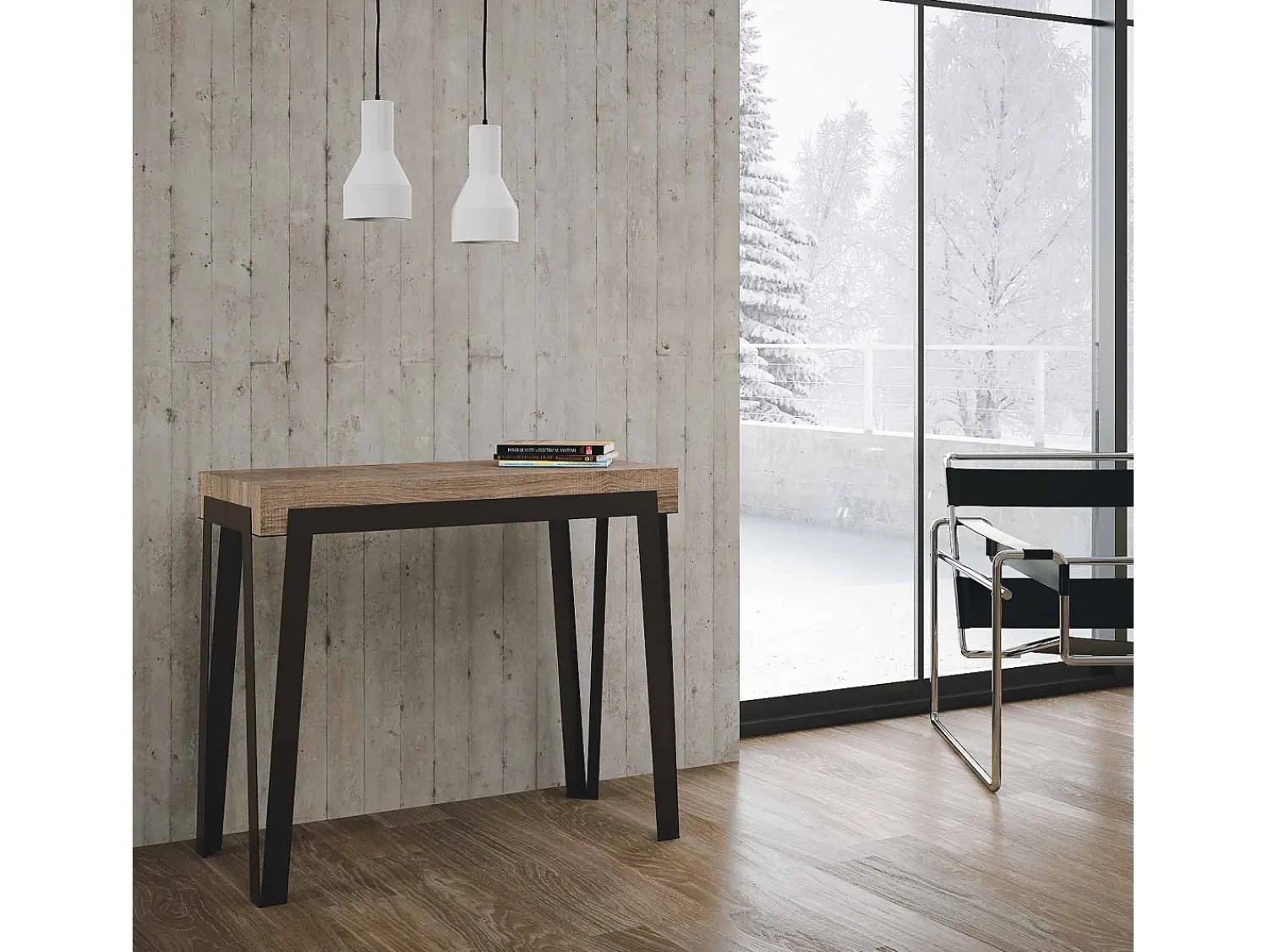 Consola|ITAMOBY Mesa consola extensível 90x40/300 cm Rio Carvalho Natural quadro Antracite Natural claro