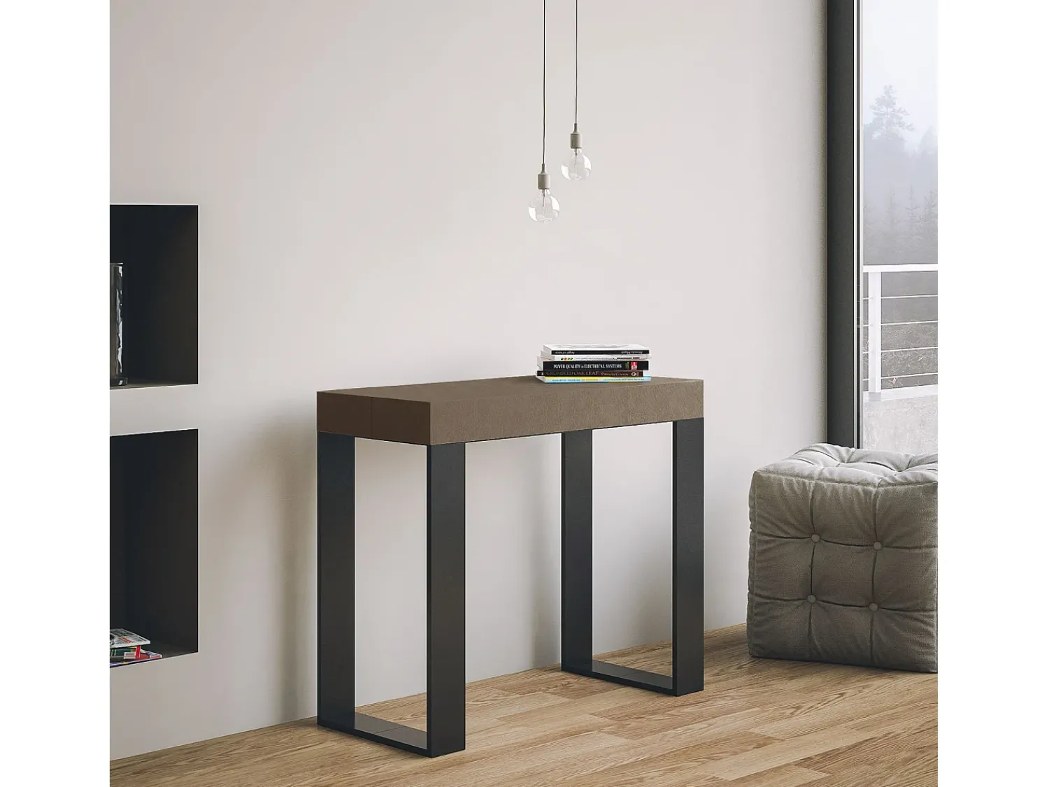 Discount ITAMOBY Mesa consola extensível 90x40/300 cm Tecno Tortora quadro Antracite Castanho