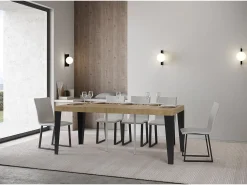 ITAMOBY Mesa consola extensível 90x40/300 cm Flame Premium Carvalho Natural quadro Antracite^ Consola