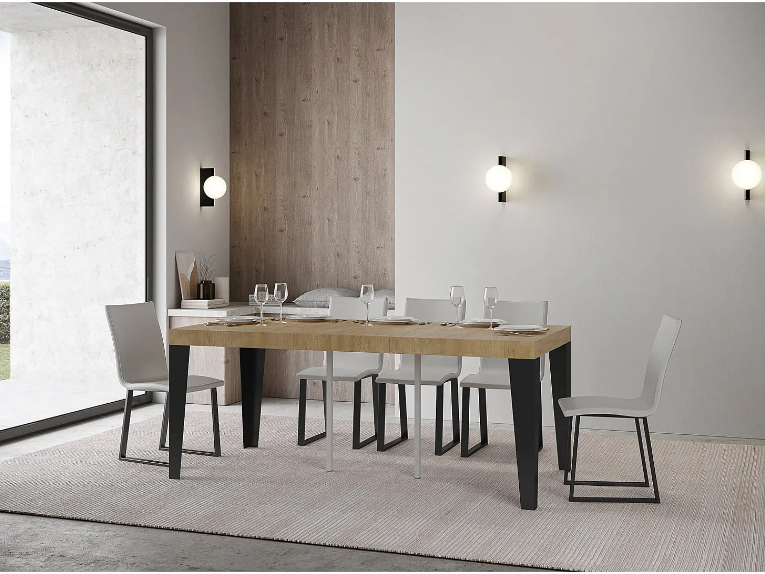 ITAMOBY Mesa consola extensível 90x40/300 cm Flame Premium Carvalho Natural quadro Antracite^ Consola
