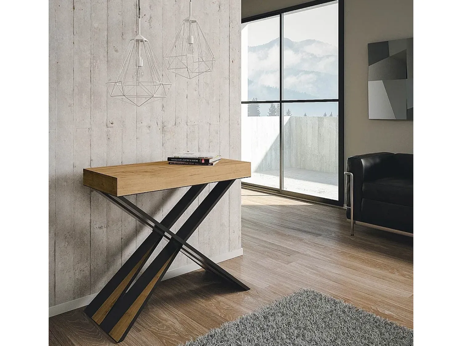 Outlet ITAMOBY Mesa consola extensível 90x40/300 cm Diago Premium Carvalho Natural quadro Antracite Natural claro
