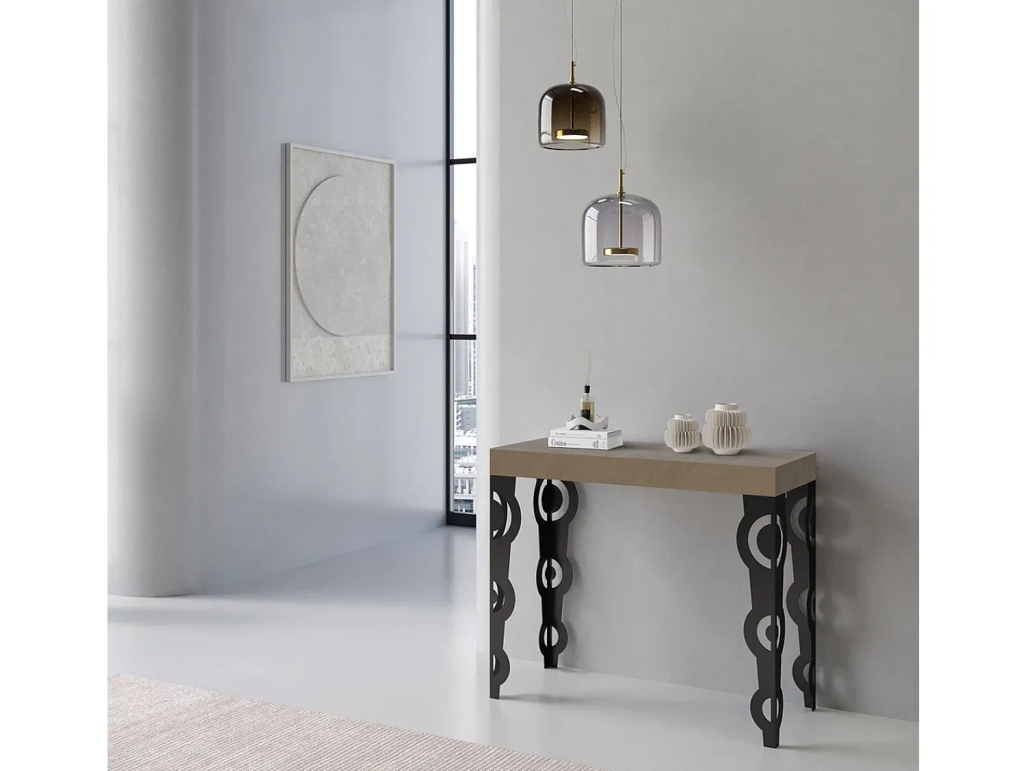 ITAMOBY Mesa consola extensível 90x40/196 cm Karamay Small Tortora quadro Antracite^ Consola