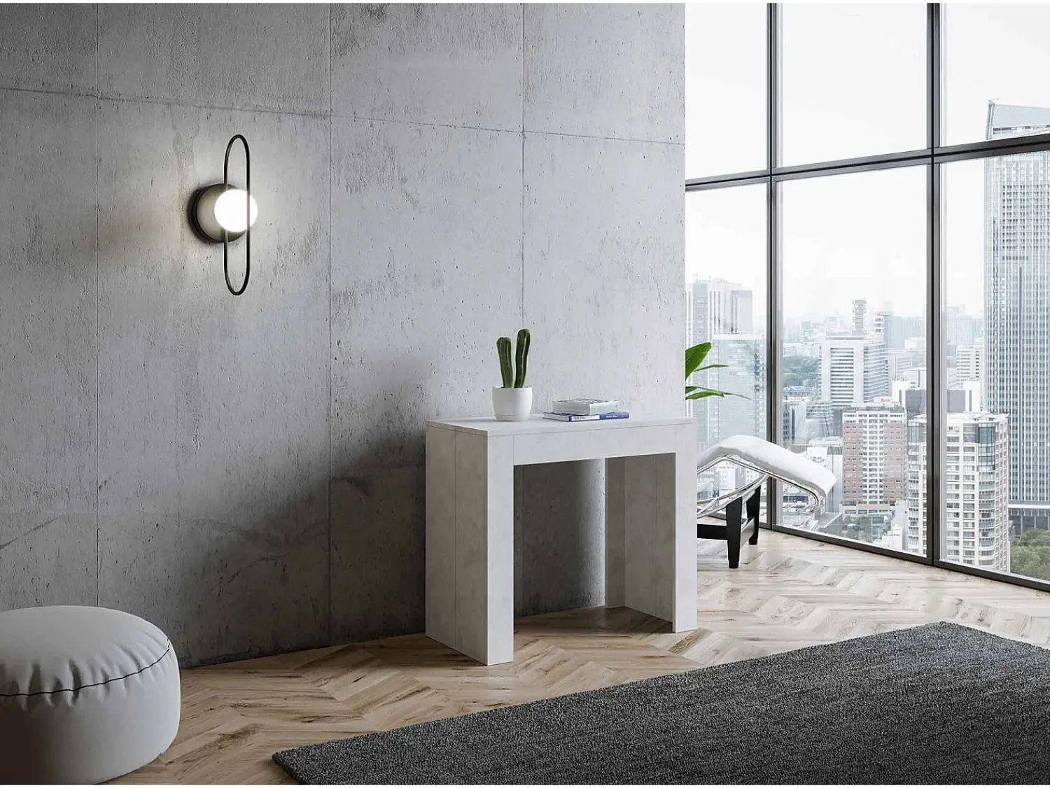 New ITAMOBY Mesa consola extensível 90x42/198 cm Emy Small Espatulado Branco