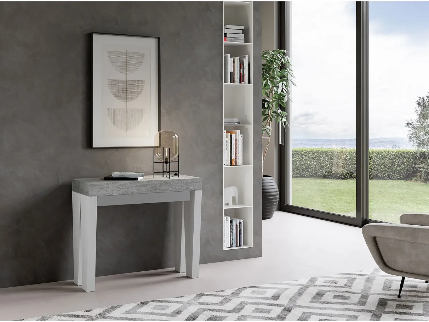 Consola*ITAMOBY Mesa consola extensível 90x40/196 cm Spimbo Mix Small plano Cimento - estrutura Cinza Branca Cinzento / Branco