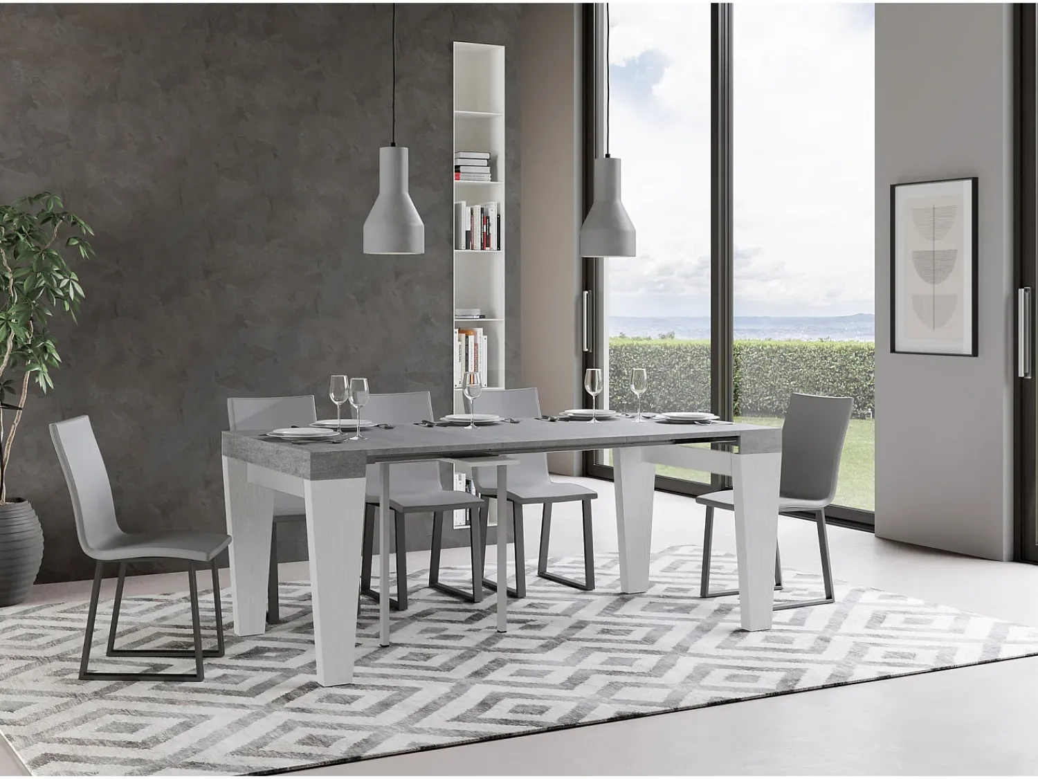 Consola*ITAMOBY Mesa consola extensível 90x40/196 cm Spimbo Mix Small plano Cimento - estrutura Cinza Branca Cinzento / Branco