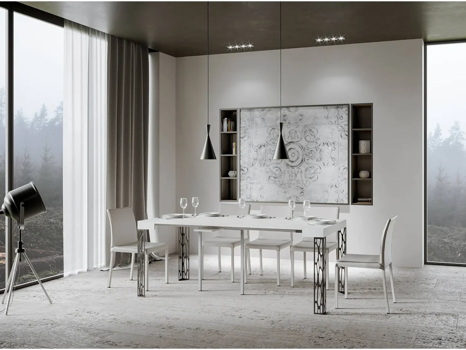 ITAMOBY Mesa consola extensível 90x40/196 cm Ghibli Small Cinza Branca quadro Antracite^ Consola