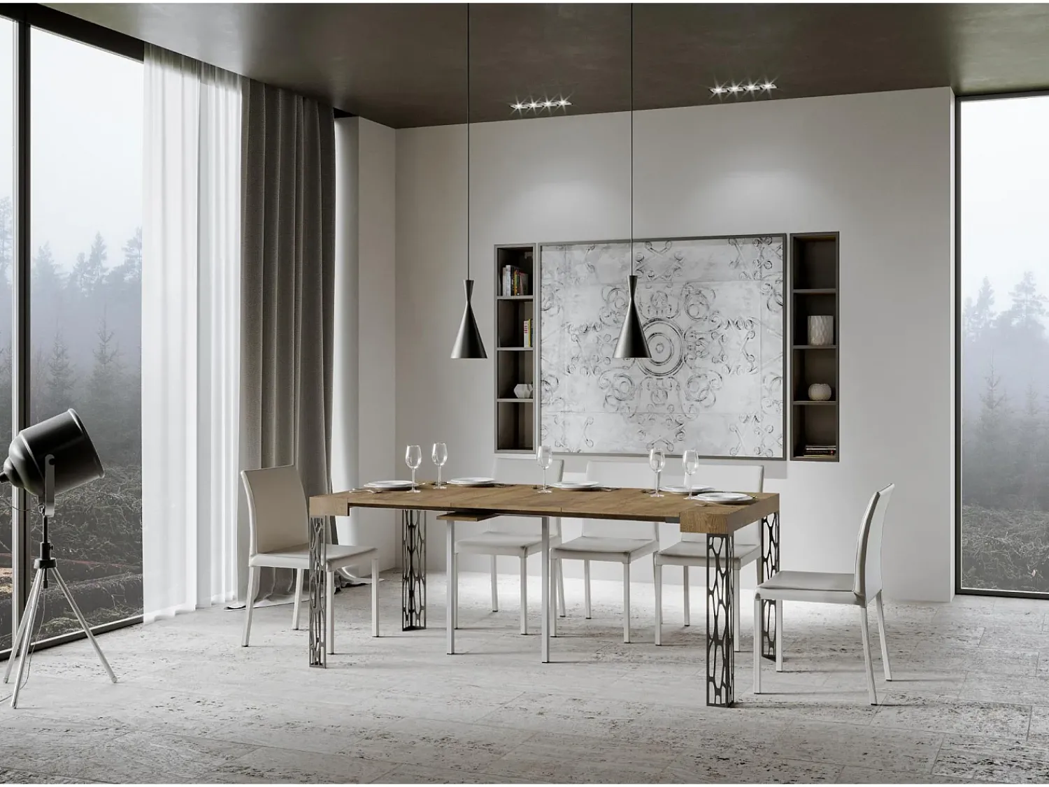 New ITAMOBY Mesa consola extensível 90x40/300 cm Ghibli Nogueira quadro Antracite Natural escuro