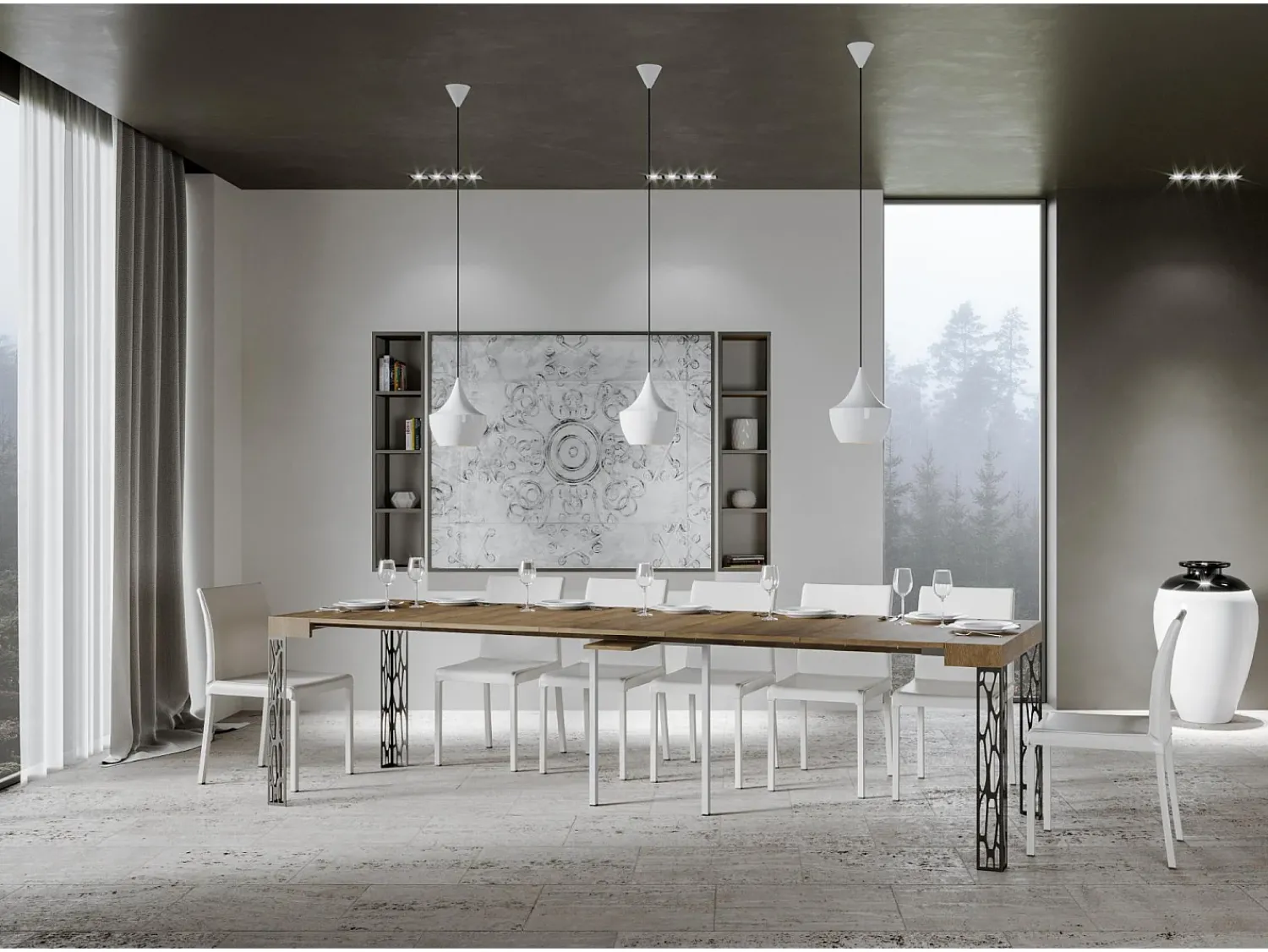 New ITAMOBY Mesa consola extensível 90x40/300 cm Ghibli Nogueira quadro Antracite Natural escuro