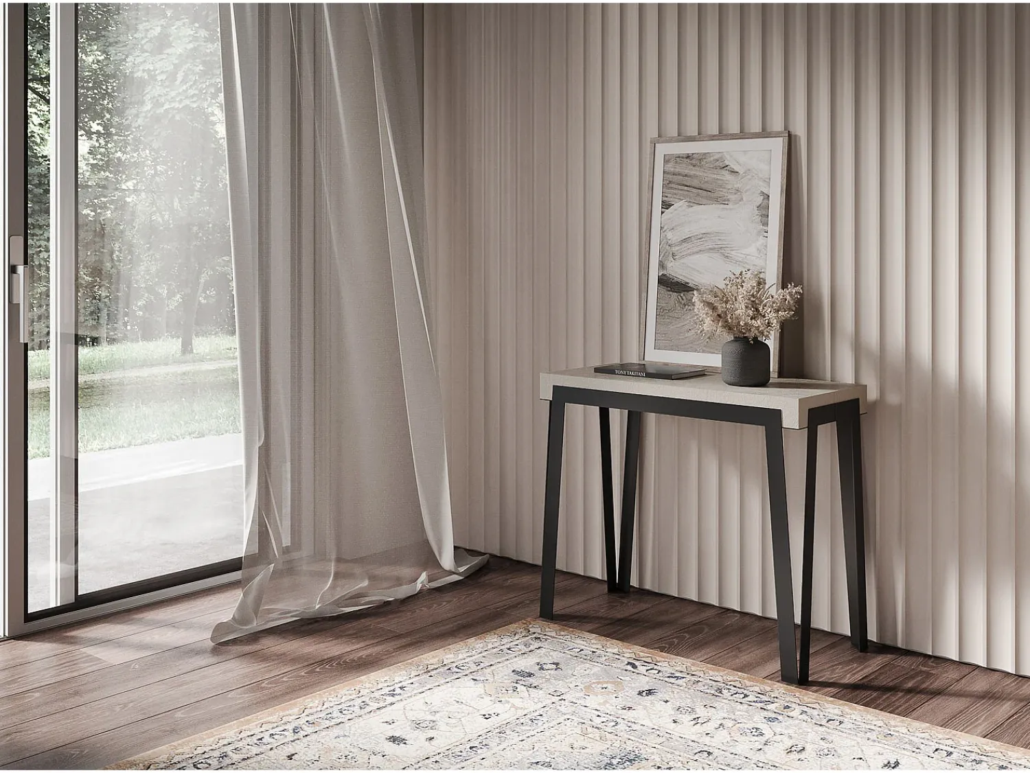 ITAMOBY Mesa consola extensível 90x40/196 cm Rio Small Cachemira quadro Antracite^ Consola