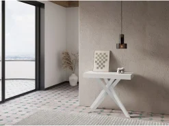 Consola*Ityhome Mesa consola extensível 90x40/300 cm Krack cinza branca pernas brancas Branco