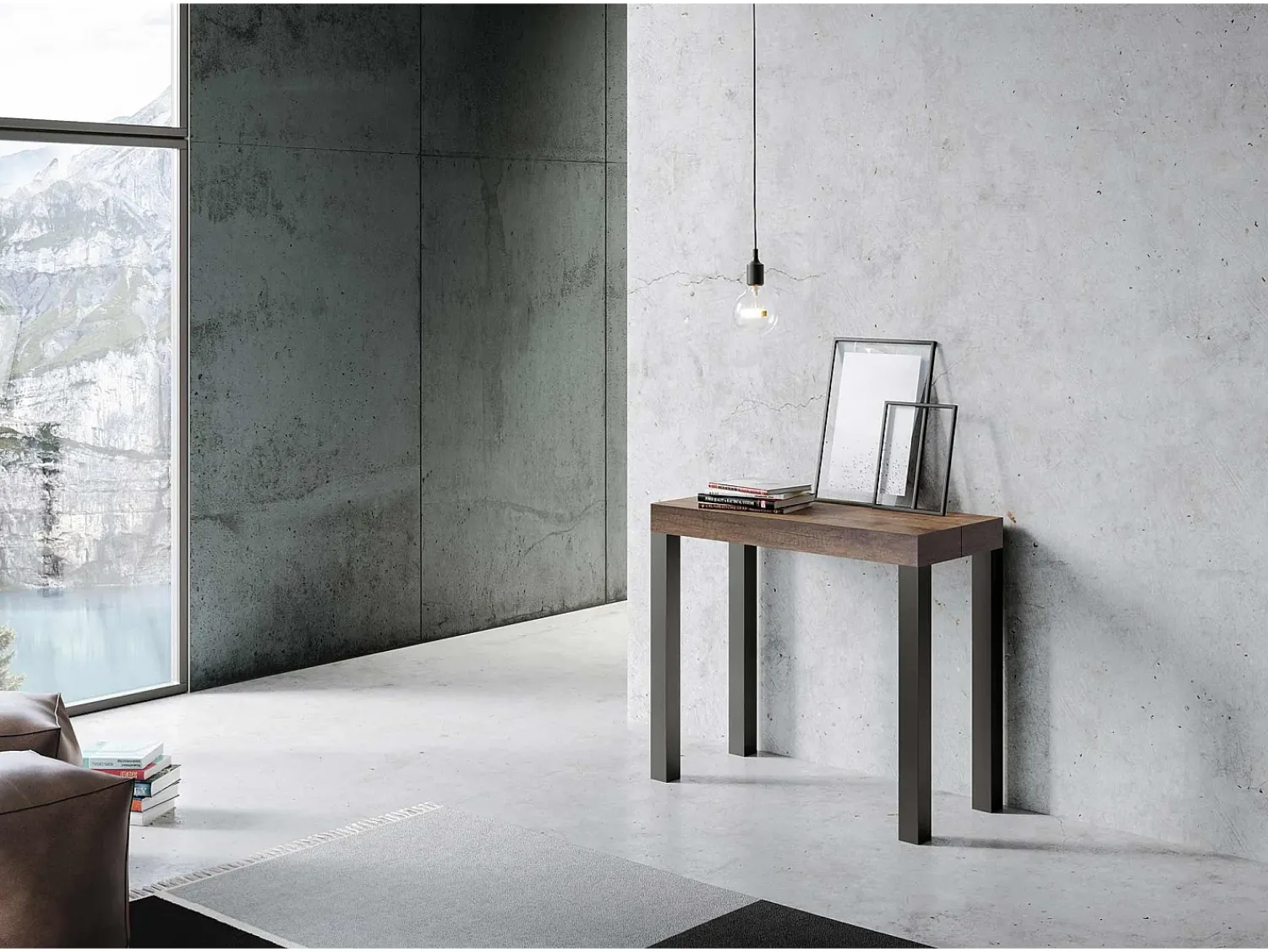 ITAMOBY Mesa consola extensível 90x40/196 cm Everyday Small Nogueira quadro Antracite^ Consola