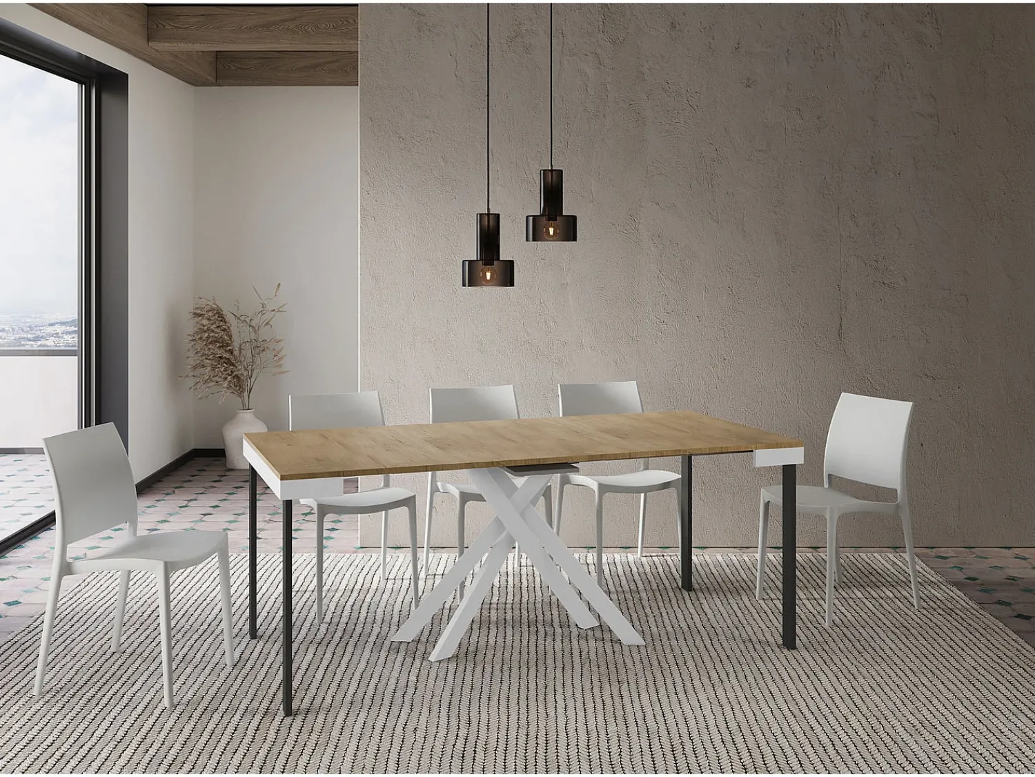 Consola|Ityhome Mesa consola extensível 90x40/300 cm Krack Evolution carvalho natural quadro branco Castanho