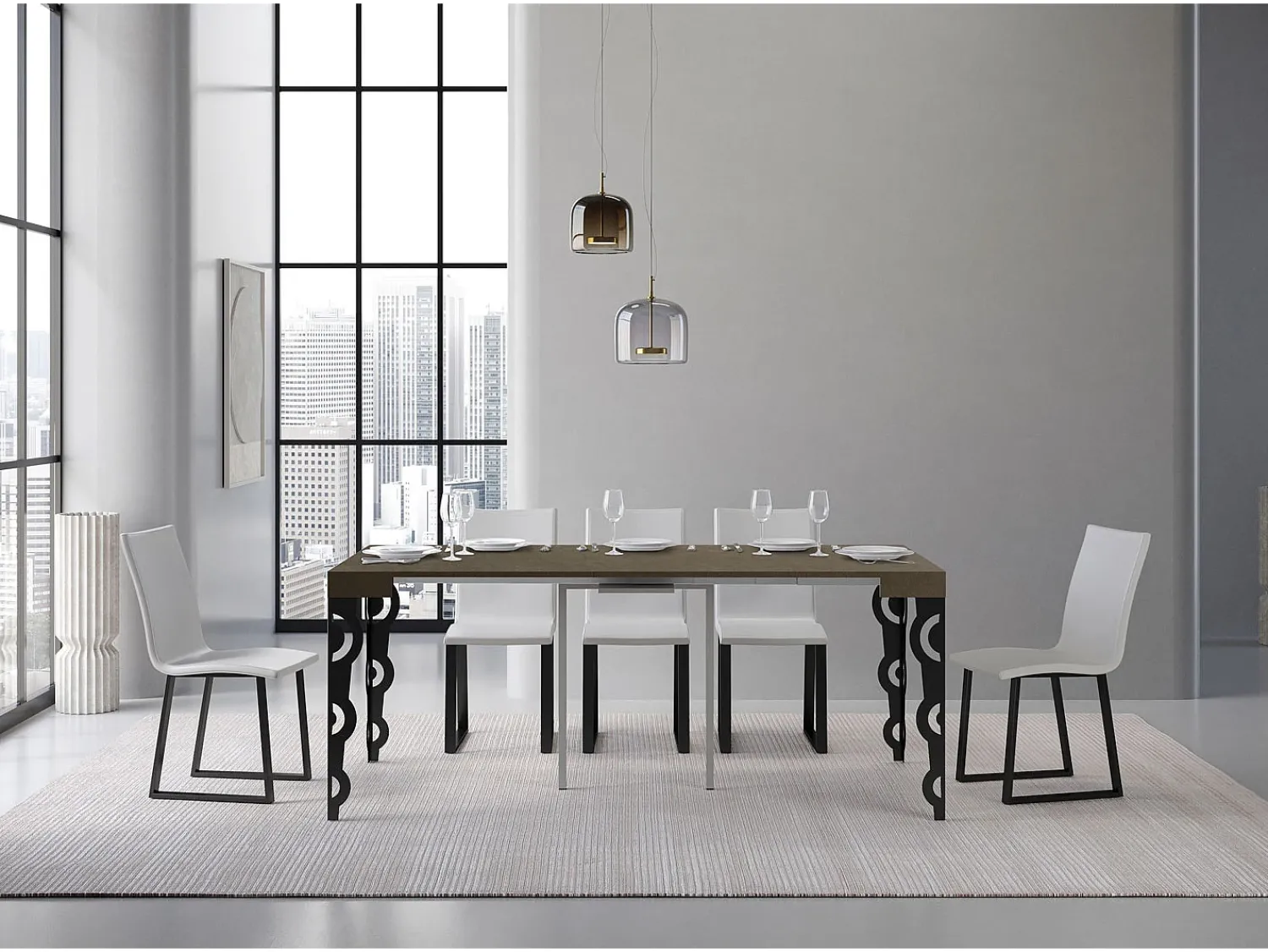 Hot ITAMOBY Mesa consola extensível 90x40/300 cm Karamay Tortora quadro Antracite Castanho