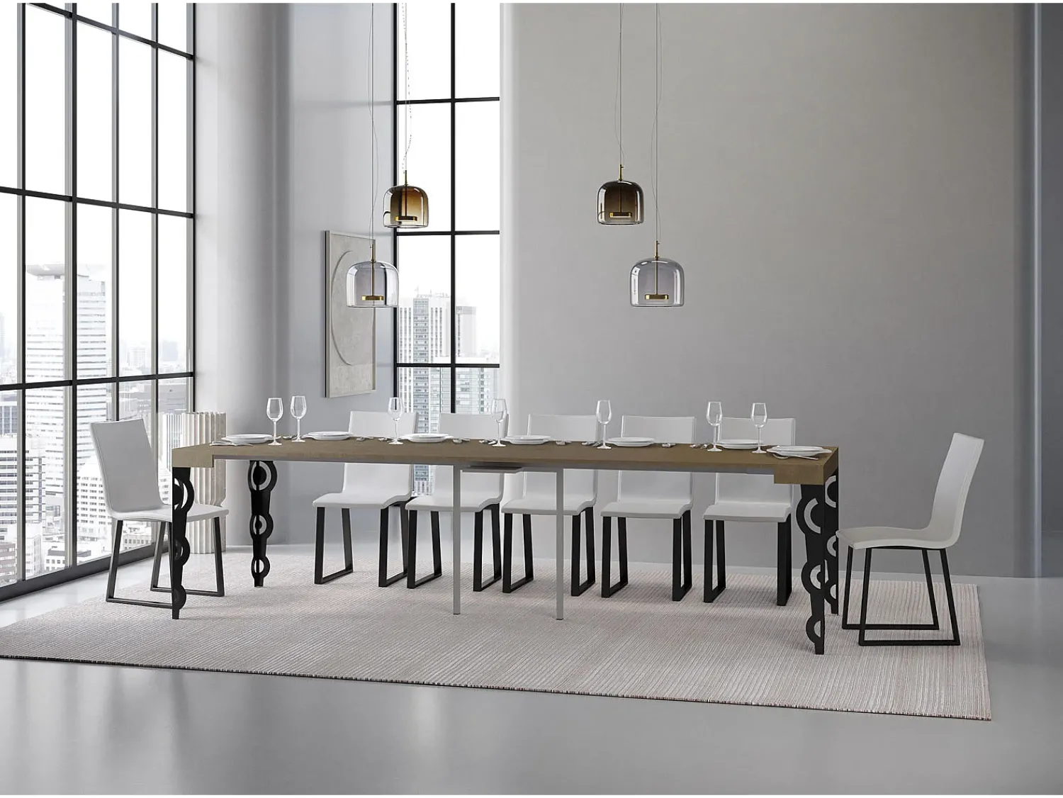 Hot ITAMOBY Mesa consola extensível 90x40/300 cm Karamay Tortora quadro Antracite Castanho