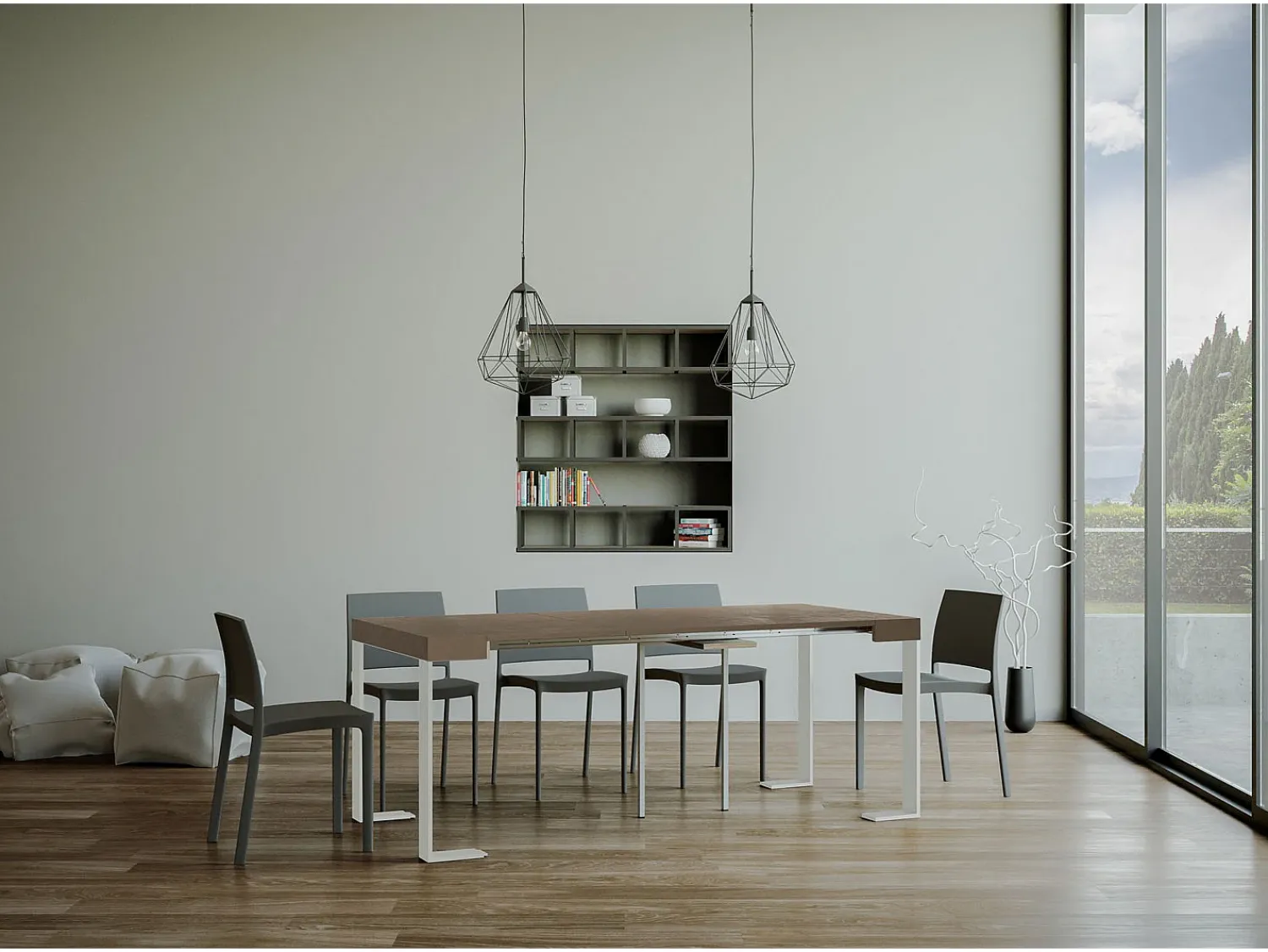 Consola|ITAMOBY Mesa consola extensível 90x40/196 cm Tecno Small Tortora quadro Branco Castanho