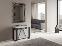 Consola|Ityhome Mesa consola extensível 90x40/196 cm Zamat Small cinza branca quadro antracite Branco