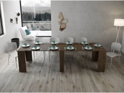 Consola*Ityhome Mesa consola extensível 90x48/296 cm Bakari nogueira Castanho