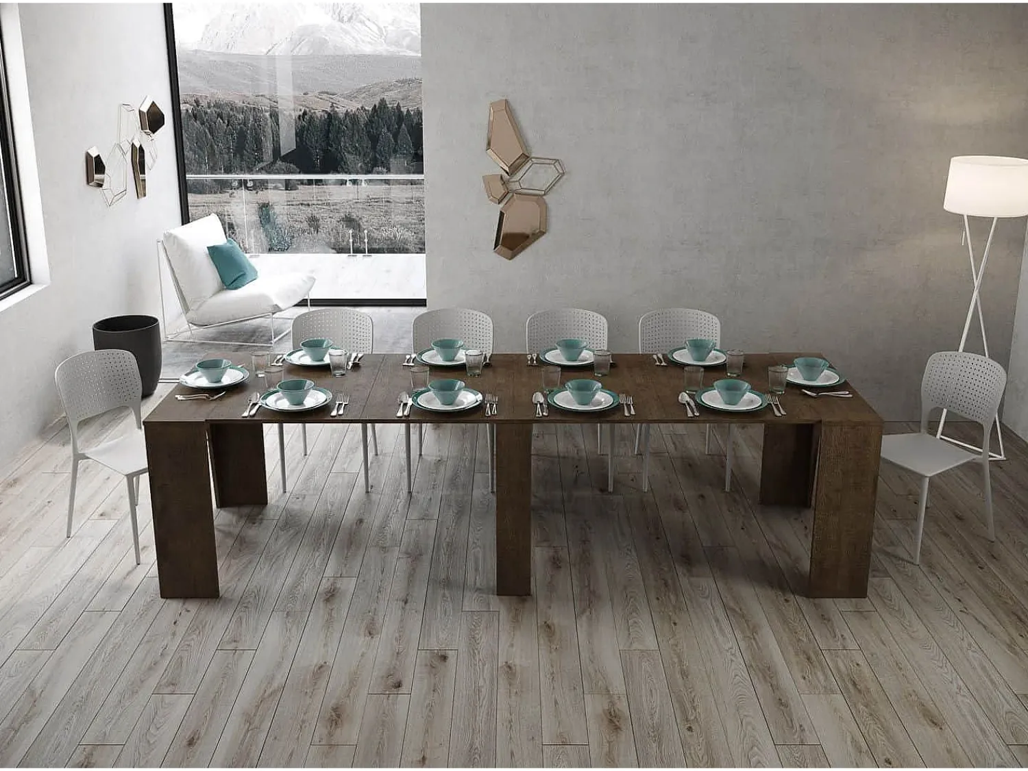 Consola*Ityhome Mesa consola extensível 90x48/296 cm Bakari nogueira Castanho