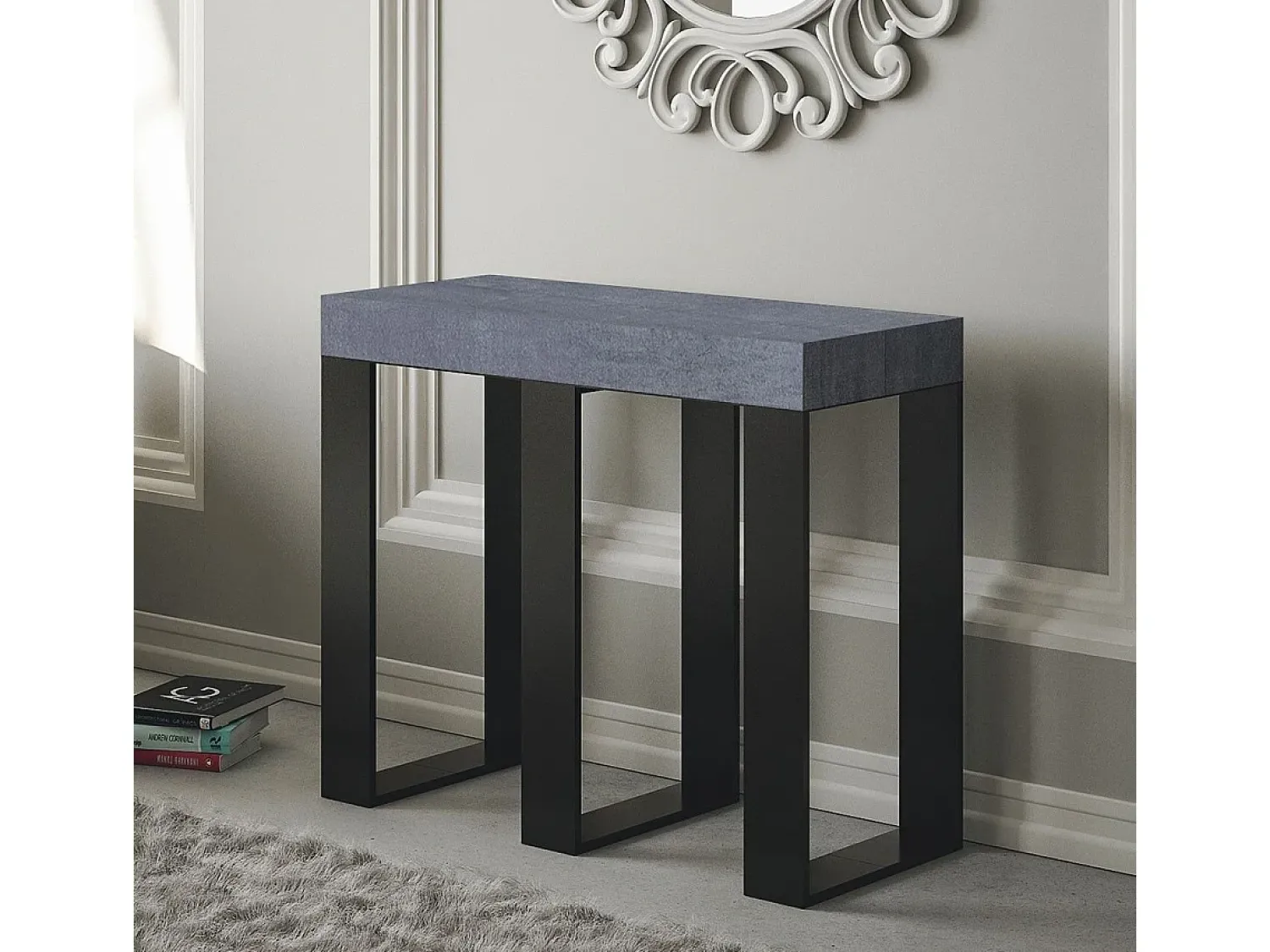 ITAMOBY Mesa consola extensível 90x40/196 cm Sintesi Small Cimento quadro Antracite^ Consola