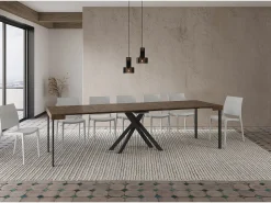 Consola|Ityhome Mesa consola extensível 90x40/300 cm Krack nogueira pernas antracite Castanho