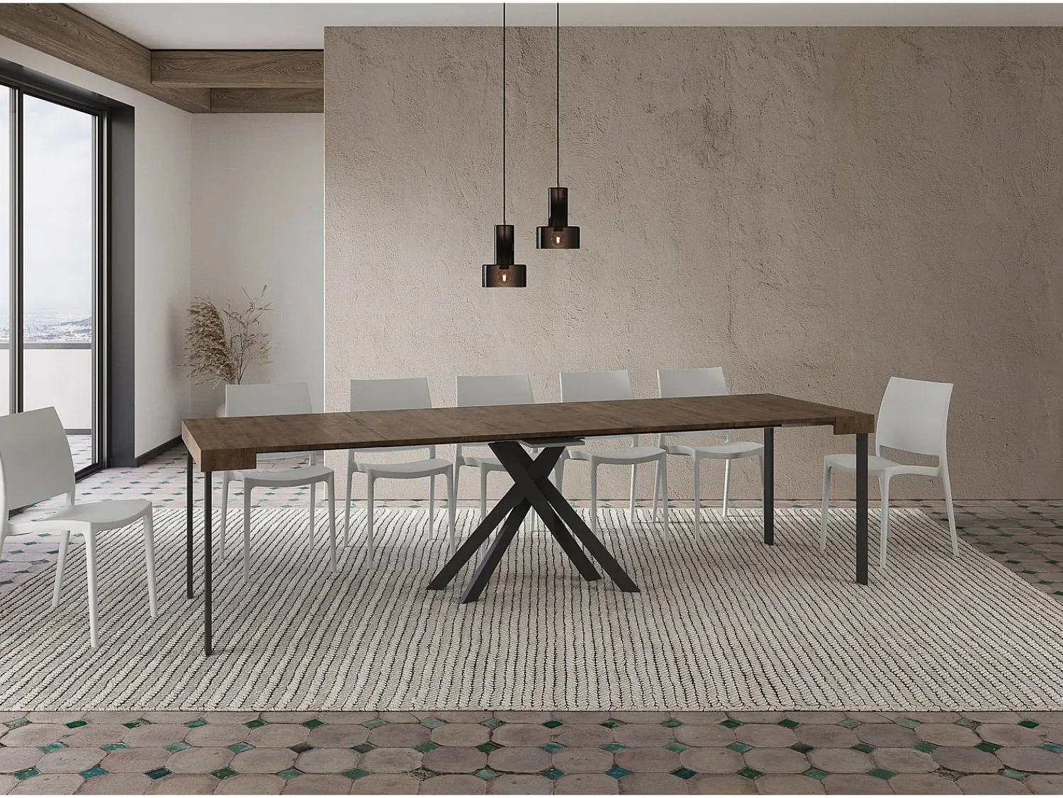 Consola|Ityhome Mesa consola extensível 90x40/300 cm Krack nogueira pernas antracite Castanho