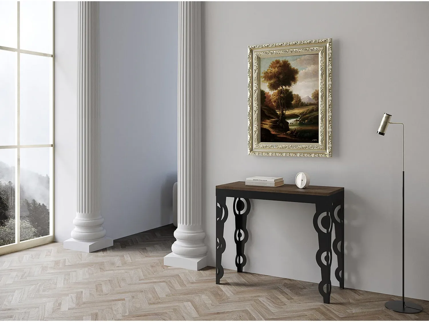 Consola|ITAMOBY Mesa consola extensível 90x40/300 cm Karamay Evolution Nogueira quadro Antracite Natural escuro