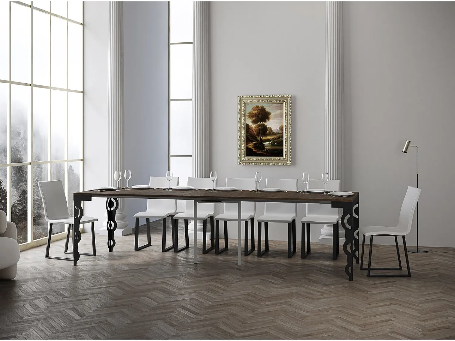 Consola|ITAMOBY Mesa consola extensível 90x40/300 cm Karamay Evolution Nogueira quadro Antracite Natural escuro