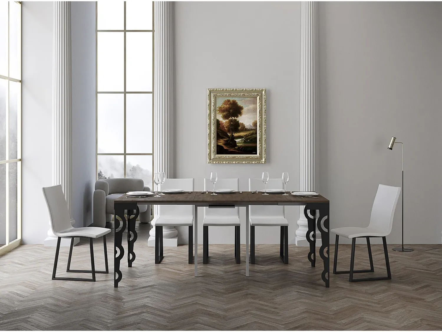 Consola|ITAMOBY Mesa consola extensível 90x40/300 cm Karamay Evolution Nogueira quadro Antracite Natural escuro