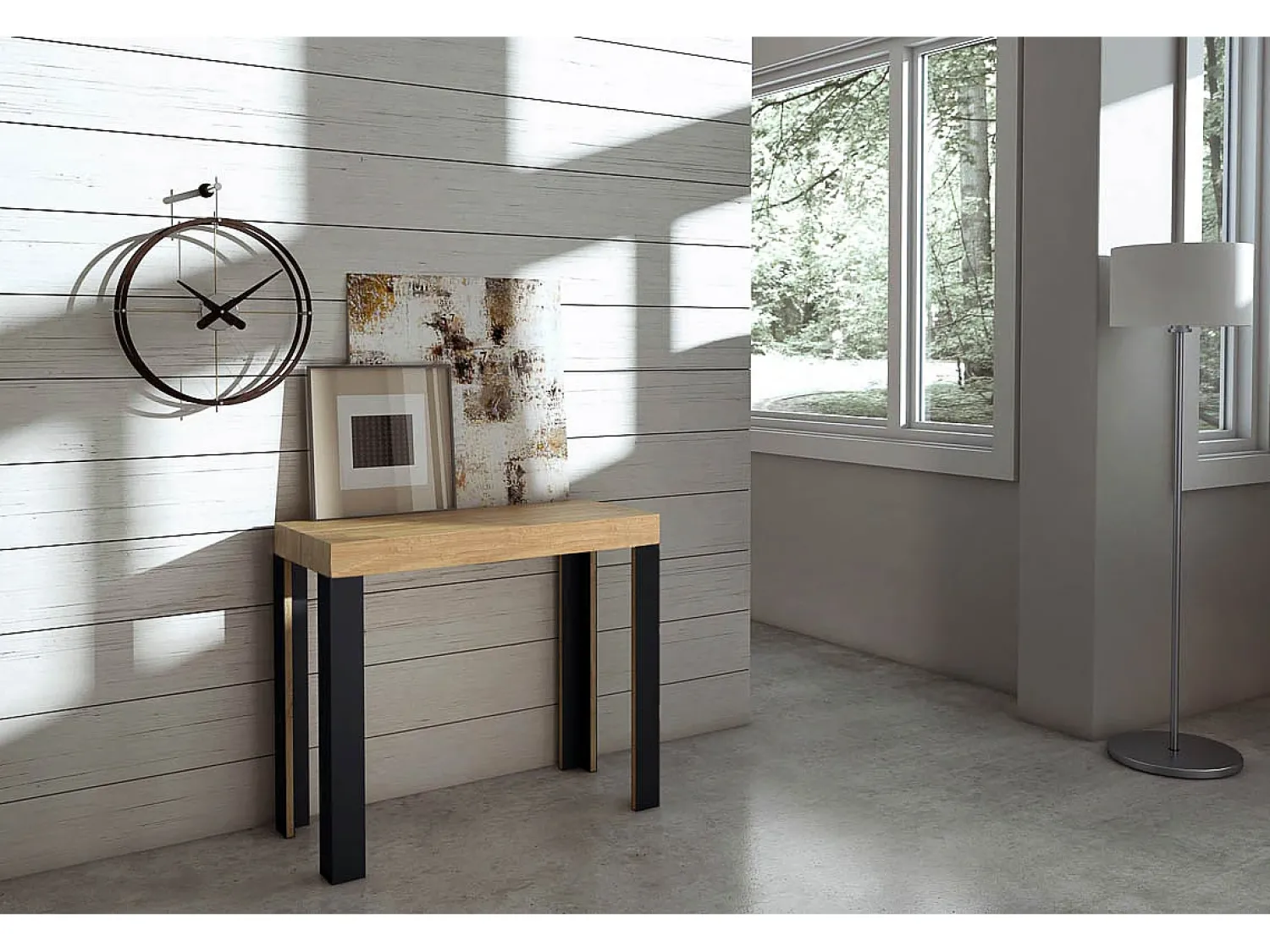Hot ITAMOBY Mesa consola extensível 90x40/300 cm Linea Carvalho Natural quadro Antracite Natural claro