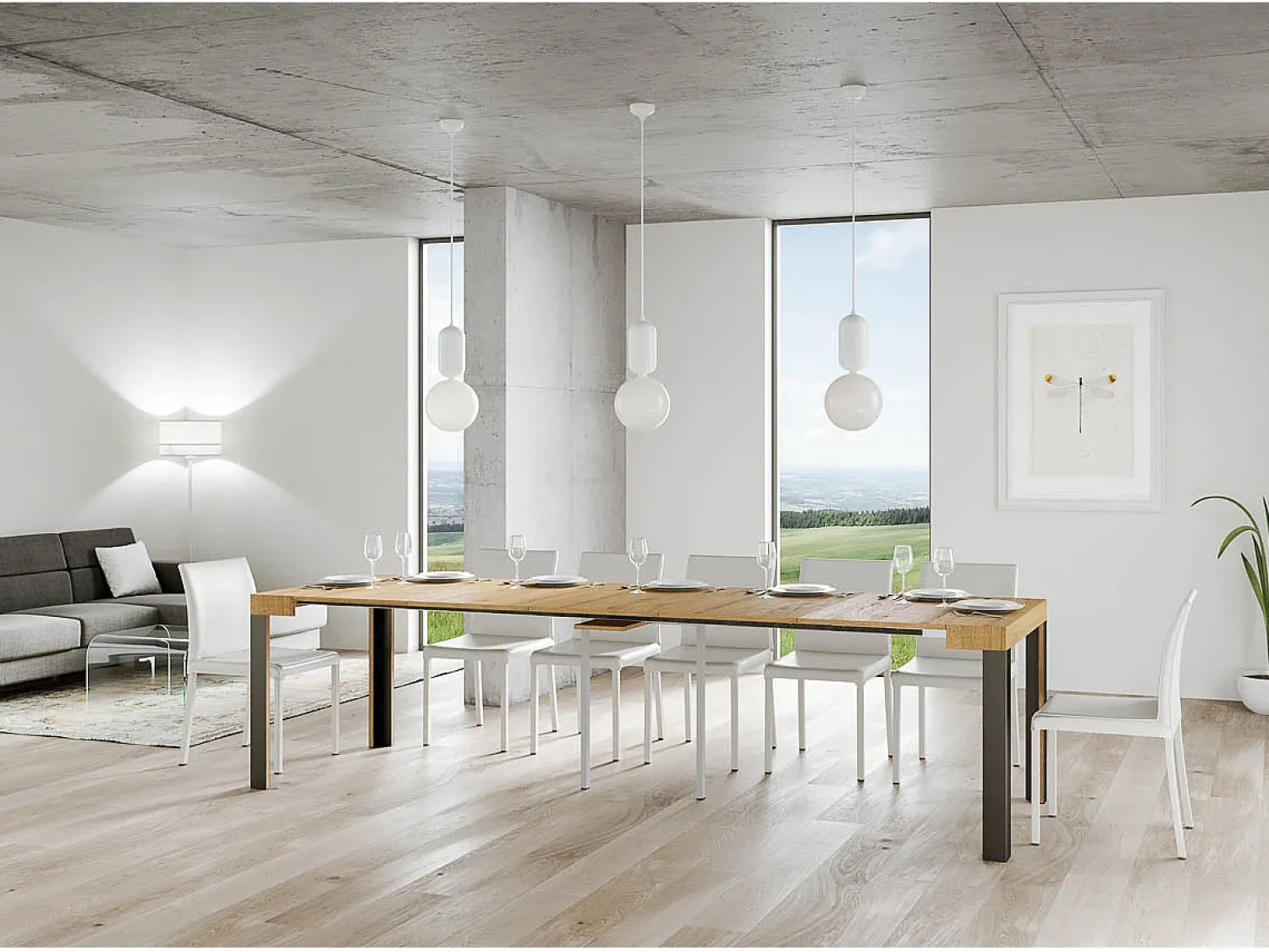 Hot ITAMOBY Mesa consola extensível 90x40/300 cm Linea Carvalho Natural quadro Antracite Natural claro