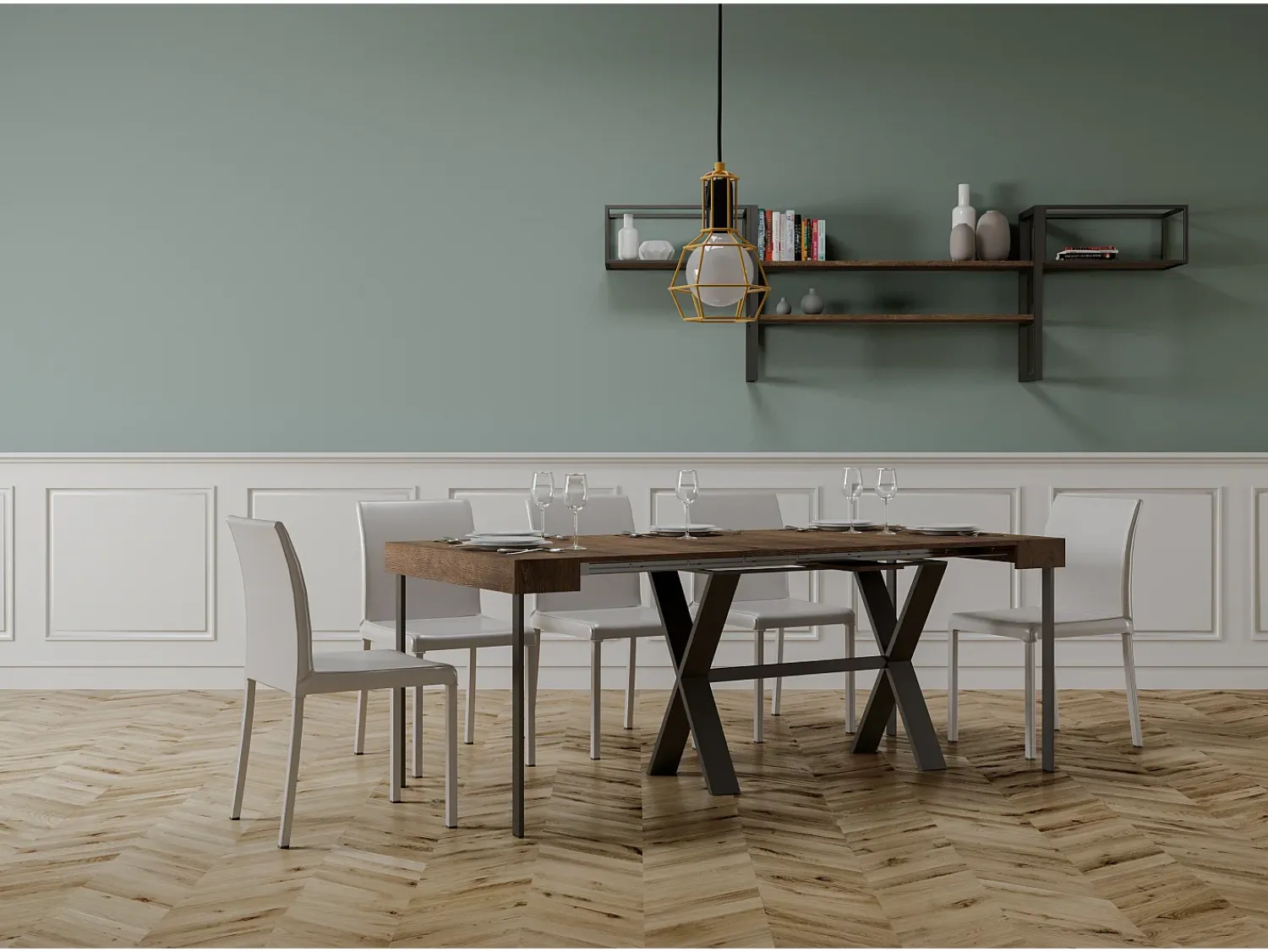 Consola*ITAMOBY Mesa consola extensível 90x40/196 cm Xenia Small Nogueira quadro Antracite Natural escuro