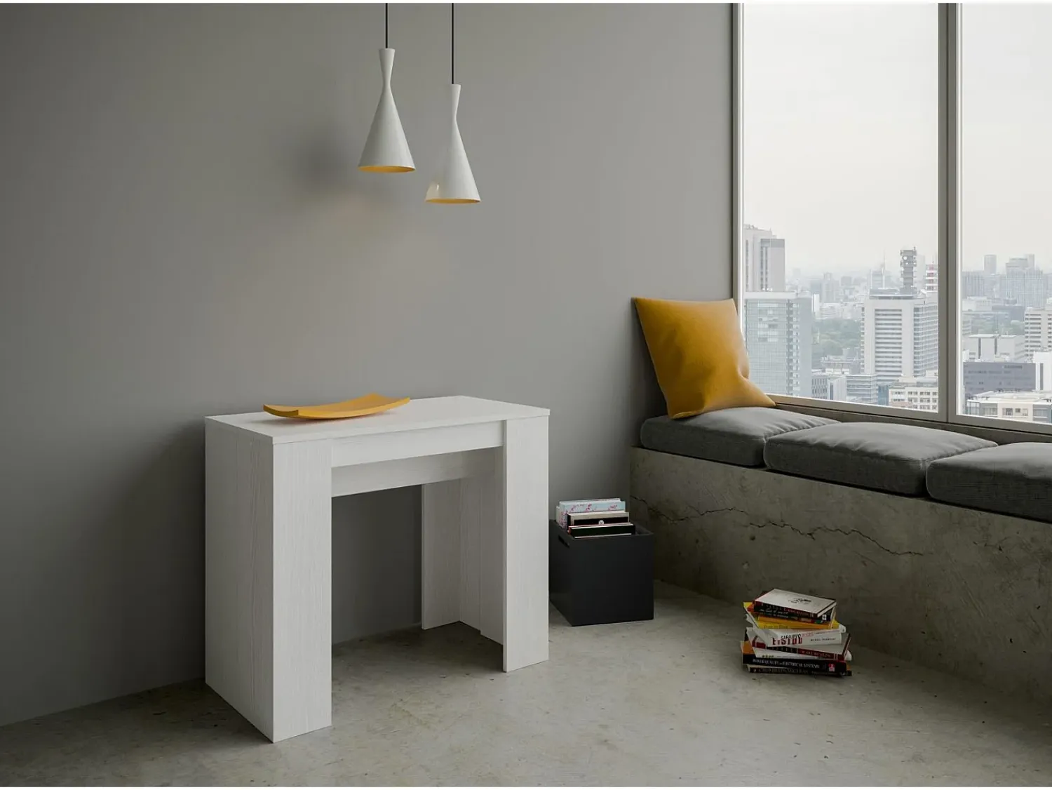 ITAMOBY Mesa consola extensível 90x48/204 cm Basic Small Cinza Branca^ Consola