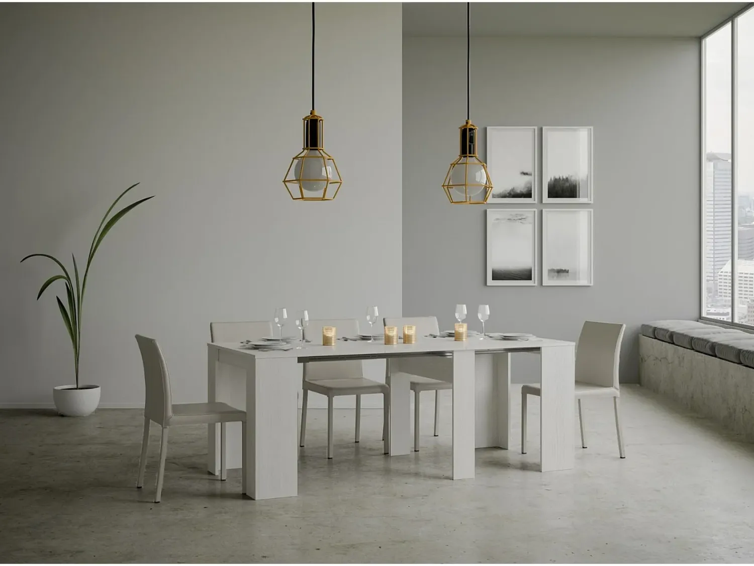 ITAMOBY Mesa consola extensível 90x48/204 cm Basic Small Cinza Branca^ Consola