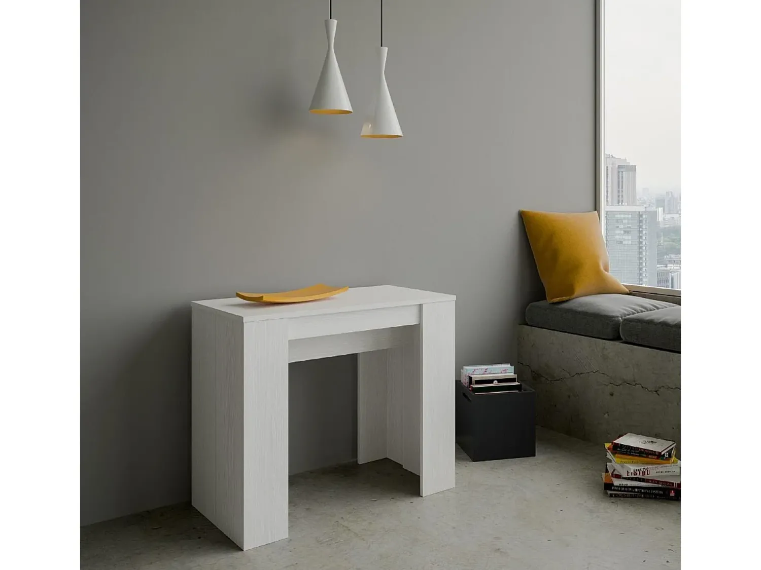 ITAMOBY Mesa consola extensível 90x48/204 cm Basic Small Cinza Branca^ Consola