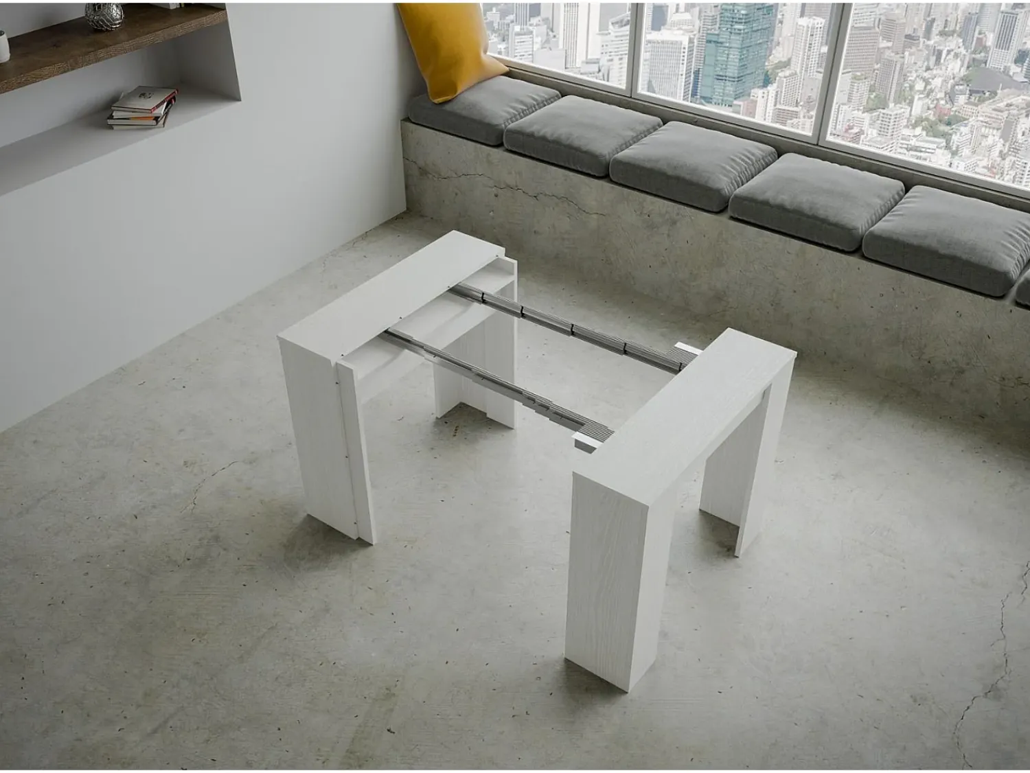 ITAMOBY Mesa consola extensível 90x48/204 cm Basic Small Cinza Branca^ Consola