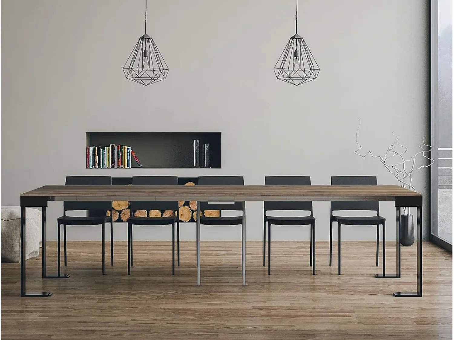 Consola|ITAMOBY Mesa consola extensível 90x40/300 cm Tecno Evolution Carvalho Natural quadro Antracite Natural claro