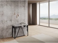 Consola*Ityhome Mesa consola extensível 90x40/196 cm Riza Small cimento quadro antracite Cinzento
