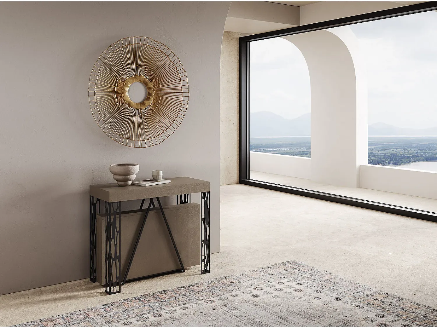 Ityhome Mesa consola extensível 90x40/196 cm Kerpa Small tortora quadro antracite^ Consola