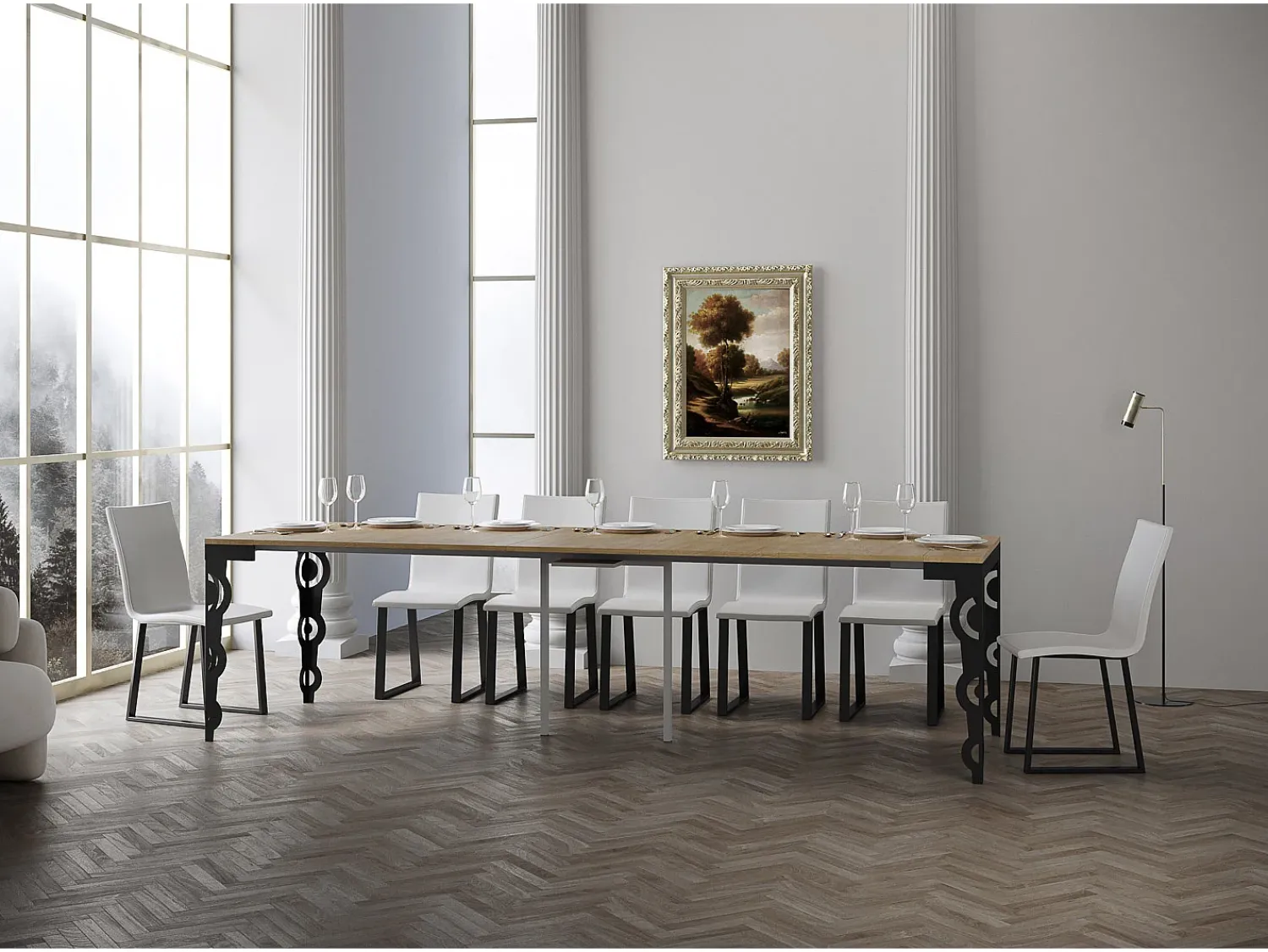ITAMOBY Mesa consola extensível 90x40/300 cm Karamay Evolution Carvalho Natural quadro Antracite^ Consola