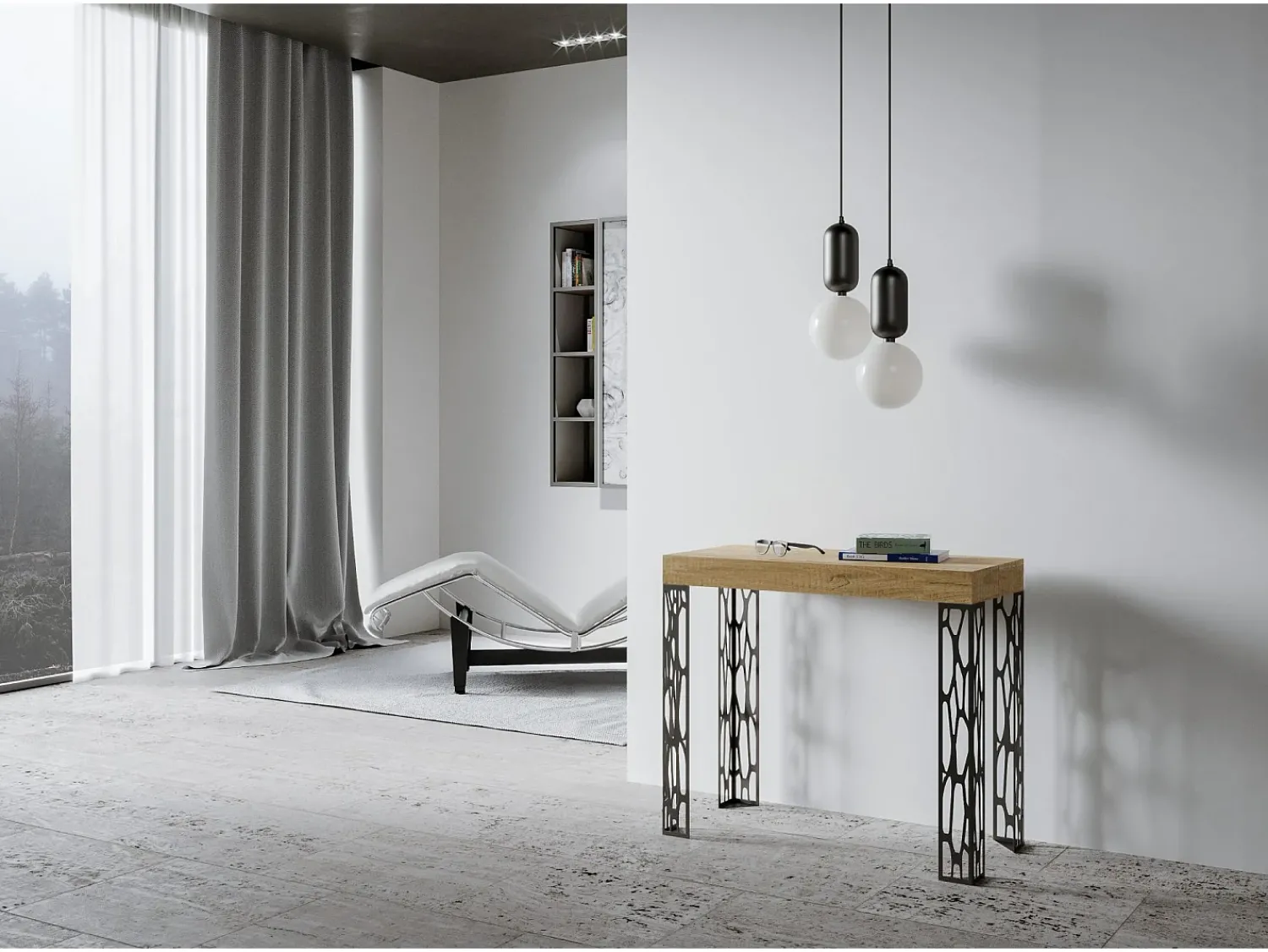 Consola*ITAMOBY Mesa consola extensível 90x40/196 cm Ghibli Small Carvalho Natural quadro Antracite Natural claro