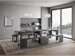 Sale ITAMOBY Mesa consola extensível 90x42/302 cm Evolve Antracite Espatulado extensões internas com banco inferior e superior Cinzento