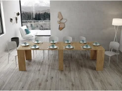 Consola*Ityhome Mesa consola extensível 90x48/296 cm Bakari carvalho natural Castanho