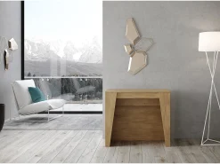 Consola*Ityhome Mesa consola extensível 90x48/296 cm Bakari carvalho natural Castanho