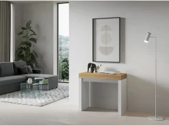 Consola|ITAMOBY Mesa consola extensível 90x40/300 cm Roxell Mix plano Carvalho Natural - estrutura Cinza Branca Natural claro / Branco