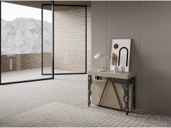 Consola*Ityhome Mesa consola extensível 90x40/196 cm Aceres Small caxemira quadro antracite Cinzento