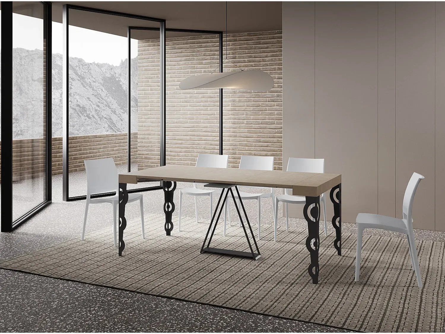 Consola*Ityhome Mesa consola extensível 90x40/196 cm Aceres Small caxemira quadro antracite Cinzento