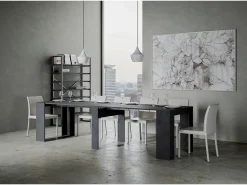 Outlet ITAMOBY Mesa consola extensível 90x48/296 cm Venus Antracite Espatulado extensões internas Cinzento