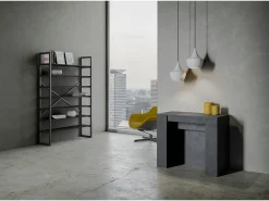 Outlet ITAMOBY Mesa consola extensível 90x48/296 cm Venus Antracite Espatulado extensões internas Cinzento